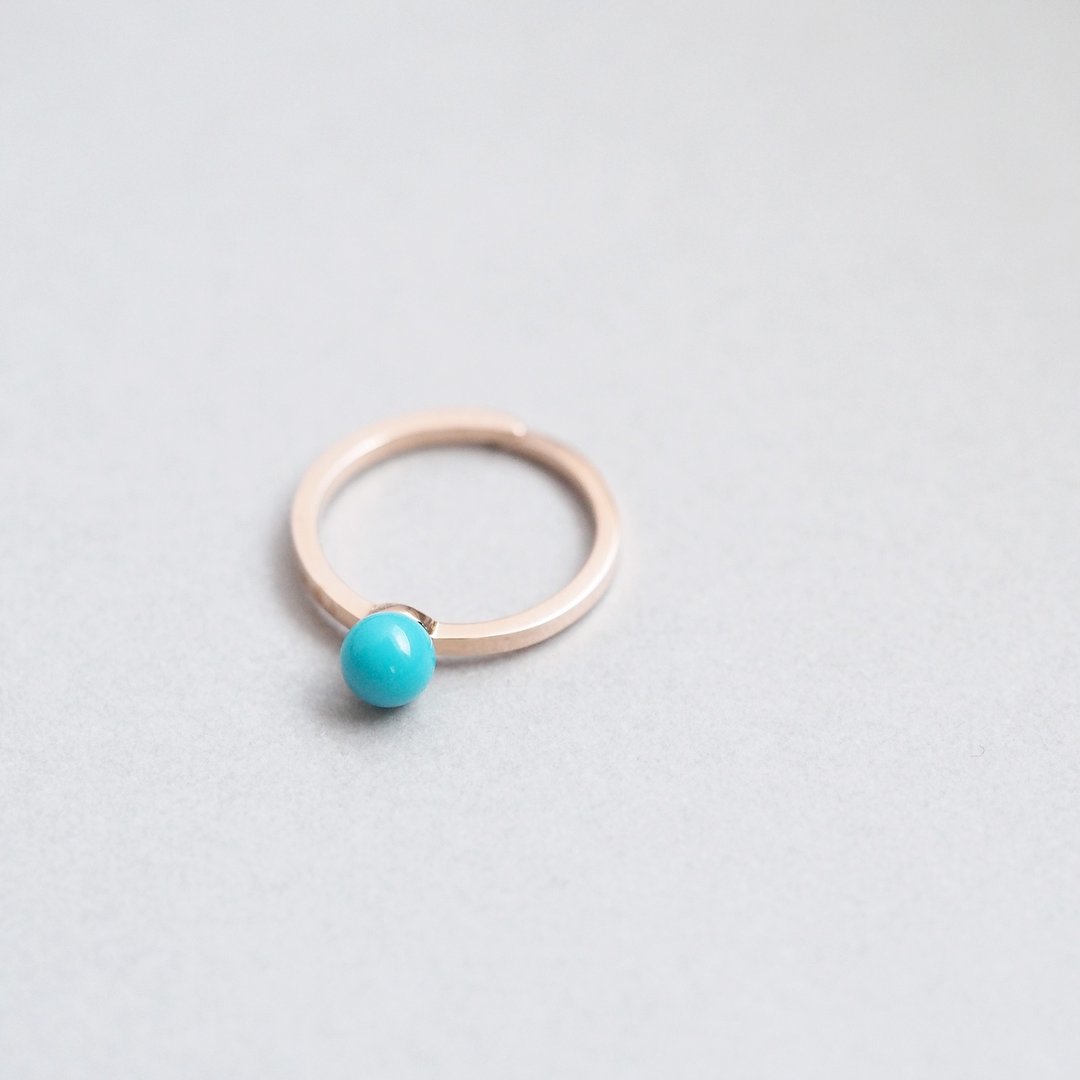 Adjustable size) pink gold turquoise pinky ring Silver 925 - 戒指 - 其他金属 蓝色