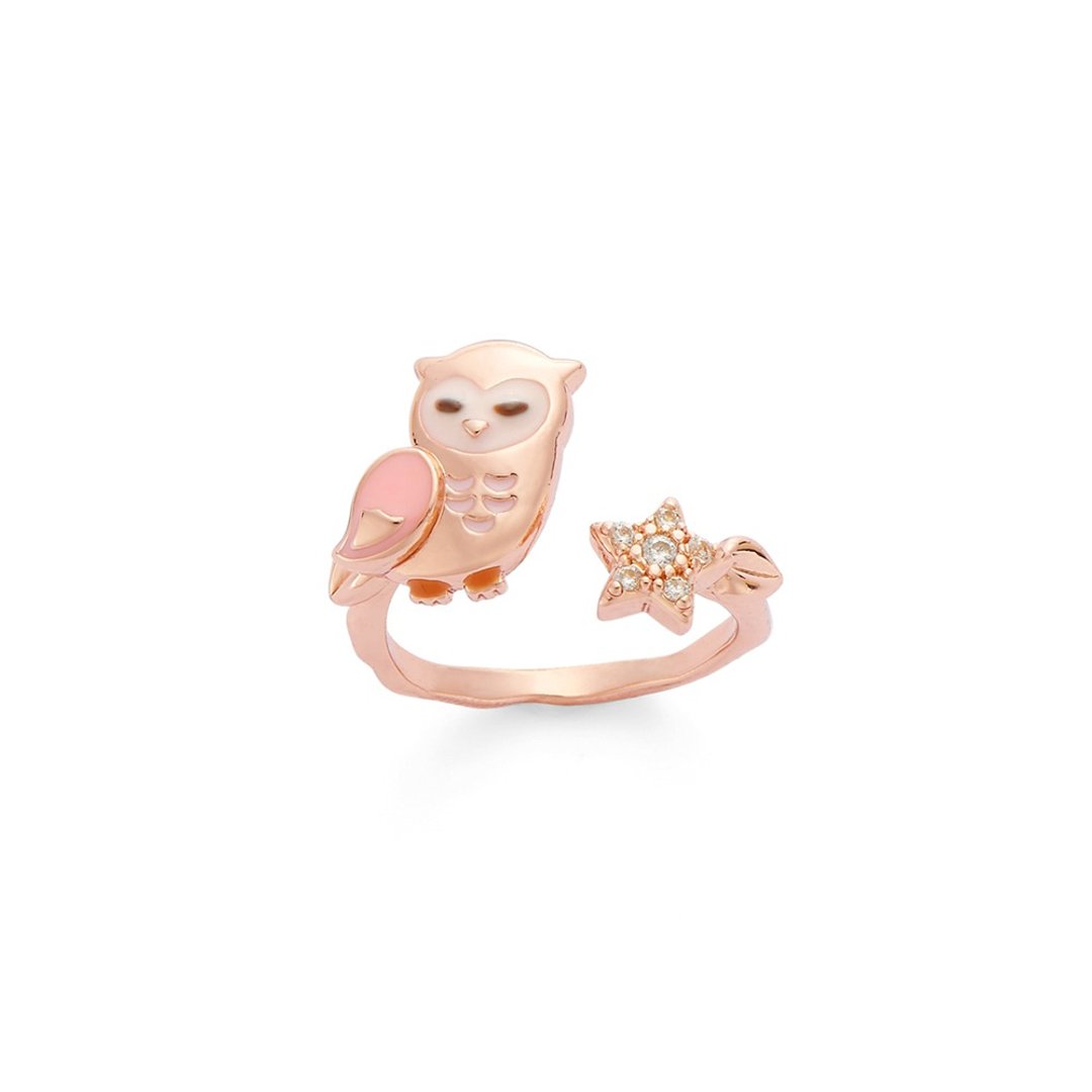 P.Y 亮粉星星猫头鹰戒指 16K玫瑰金 - 戒指 - 其他金属 