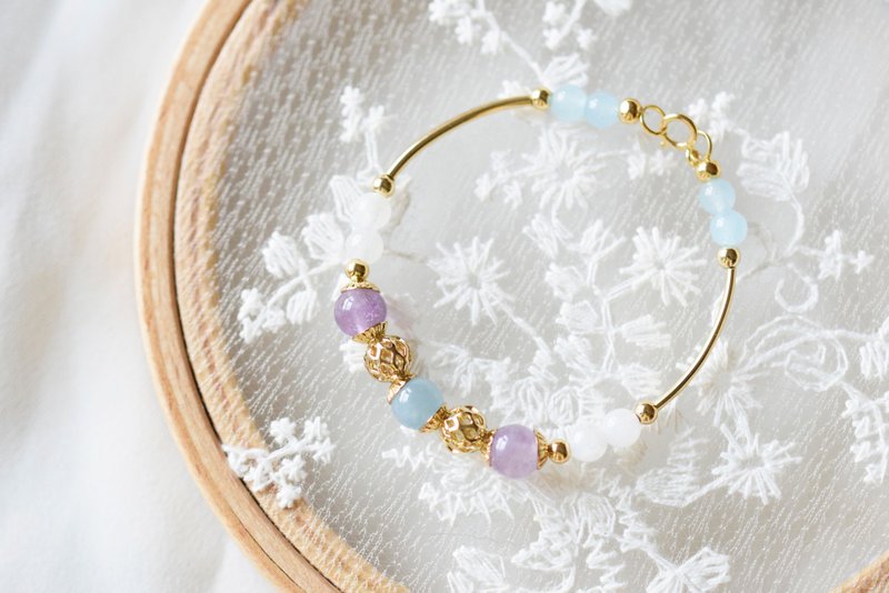 高贵。海蓝宝 紫晶 白月光石 14K包金 天然石/水晶 手链/手镯 - 手链/手环 - 水晶 紫色