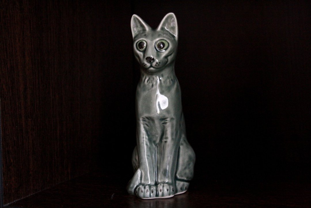 Russian Blue cat figurine ceramics handmade, statuette porcelain - 摆饰 - 陶 