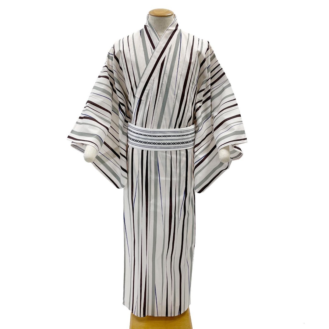 日本 和服 男 绵 浴衣 腰封 2件 套组 3L size z28-102b yukata - 其他 - 棉 白色