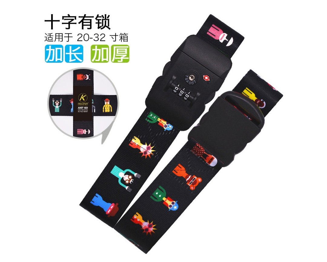 旅行箱行李箱拉杆箱捆绑带海关锁  脸谱十字有锁打包带 - 行李箱/行李箱保护套 - 其他材质 黑色