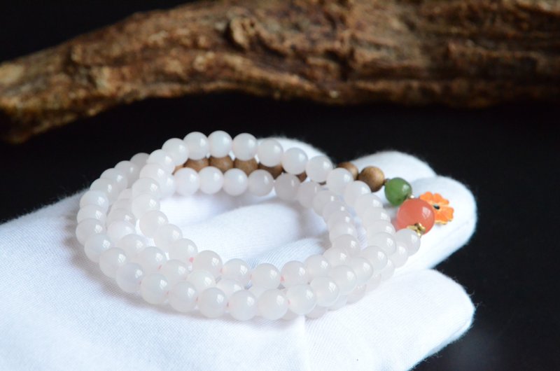 【粉樱】天然和田玉藕粉三圈手串手链老山檀南红碧玉烧蓝 - 手链/手环 - 宝石 