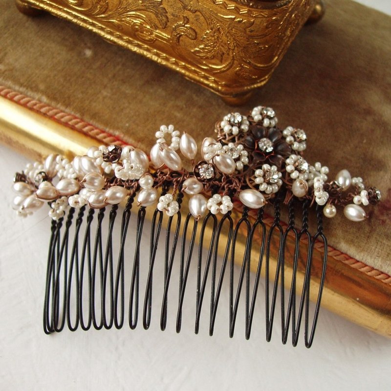 Bridal Pearl Haircomb Wide - jewelry by mdmButiik - 发饰 - 其他金属 白色