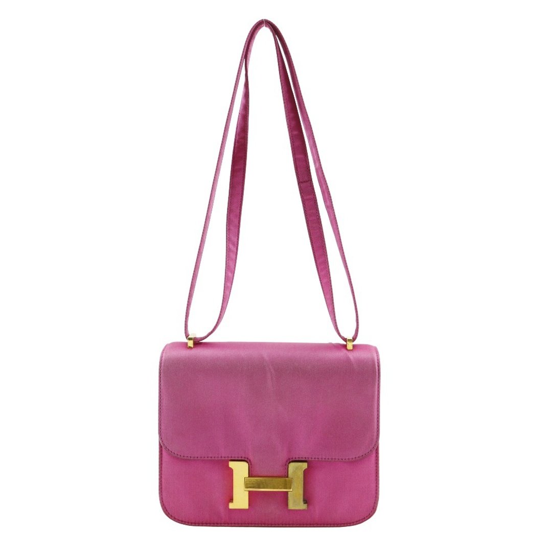 【日本直送】爱马仕 HERMES Constance mini 18 肩背包 丝绸 粉色/金色扣饰  女性【二手】 - 侧背包/斜挎包 - 丝．绢 粉红色