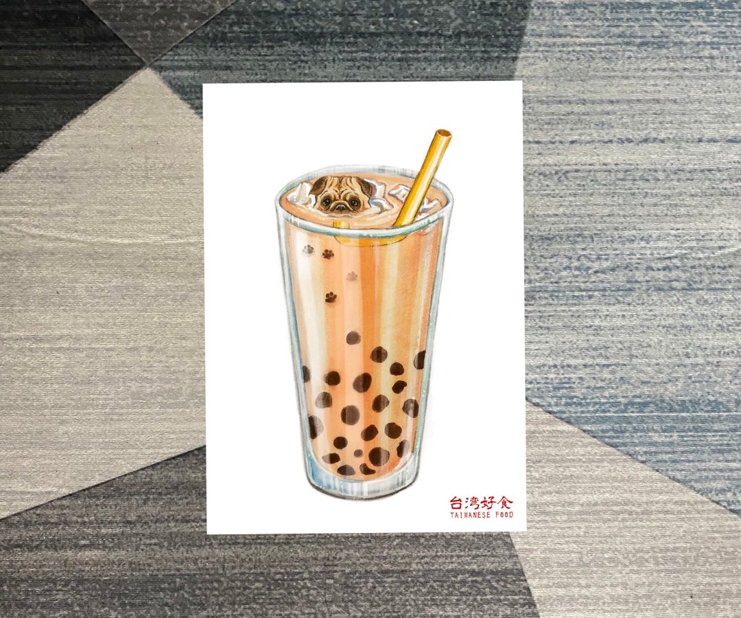 巴哥-珍珠奶茶*明信片 (台湾美食系列) - 卡片/明信片 - 纸 