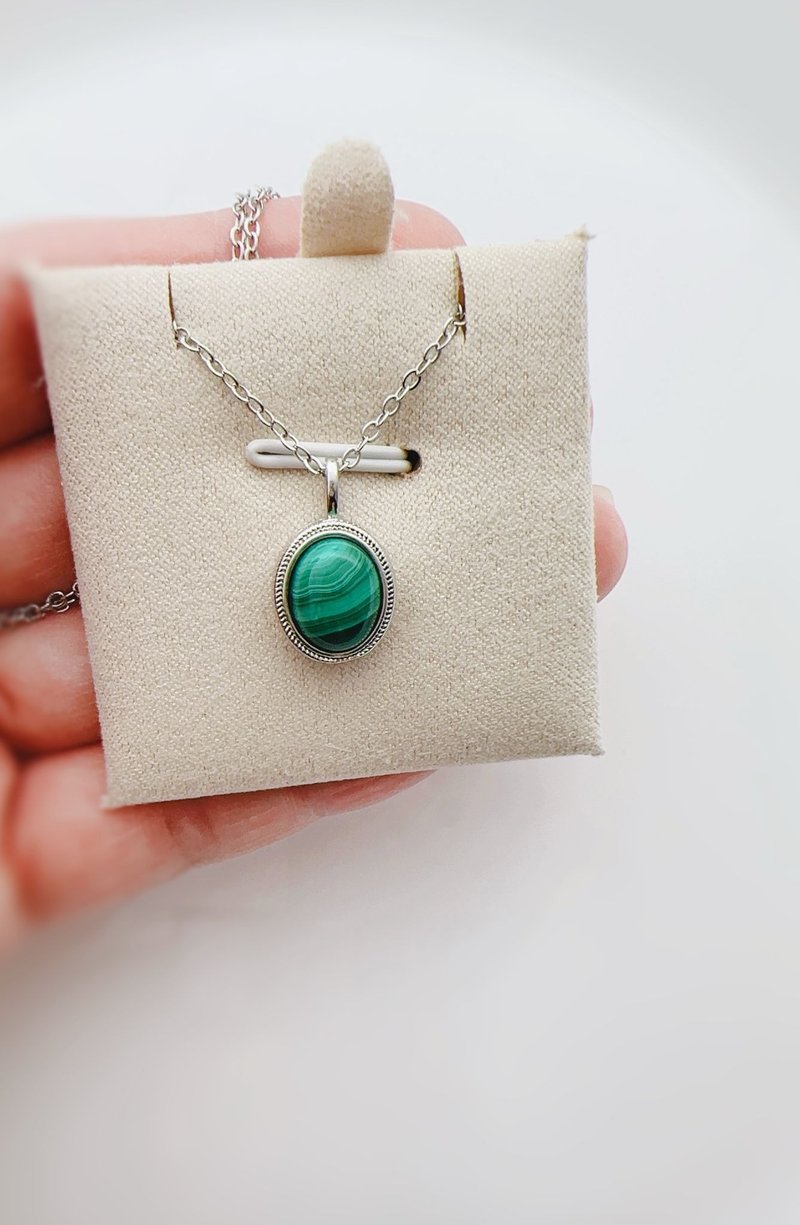 孔雀石吊坠项链 - 项链 - 其他材质 银色