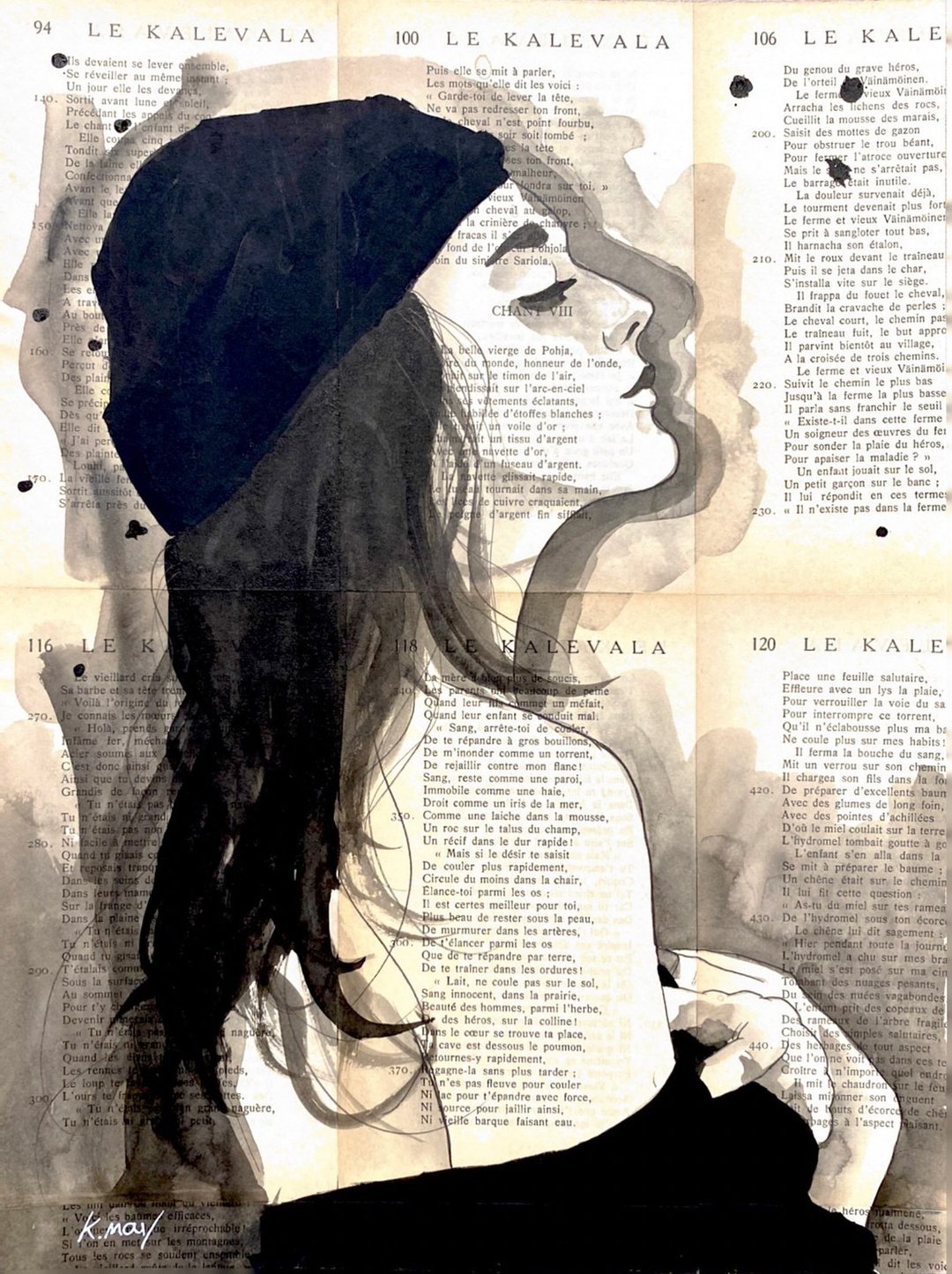 英国艺术家Keven May - 女人肖像 - 水彩拼贴watercolour collage - 海报/装饰画/版画 - 纸 白色