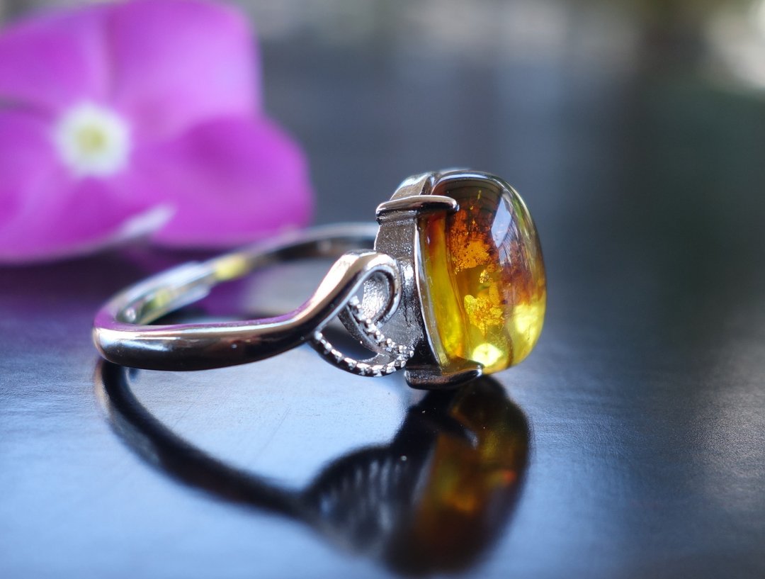 Baltic Amber 琥珀 天然波罗的海金珀 戒指 2.6克 植物珀 花珀 - 戒指 - 半宝石 多色