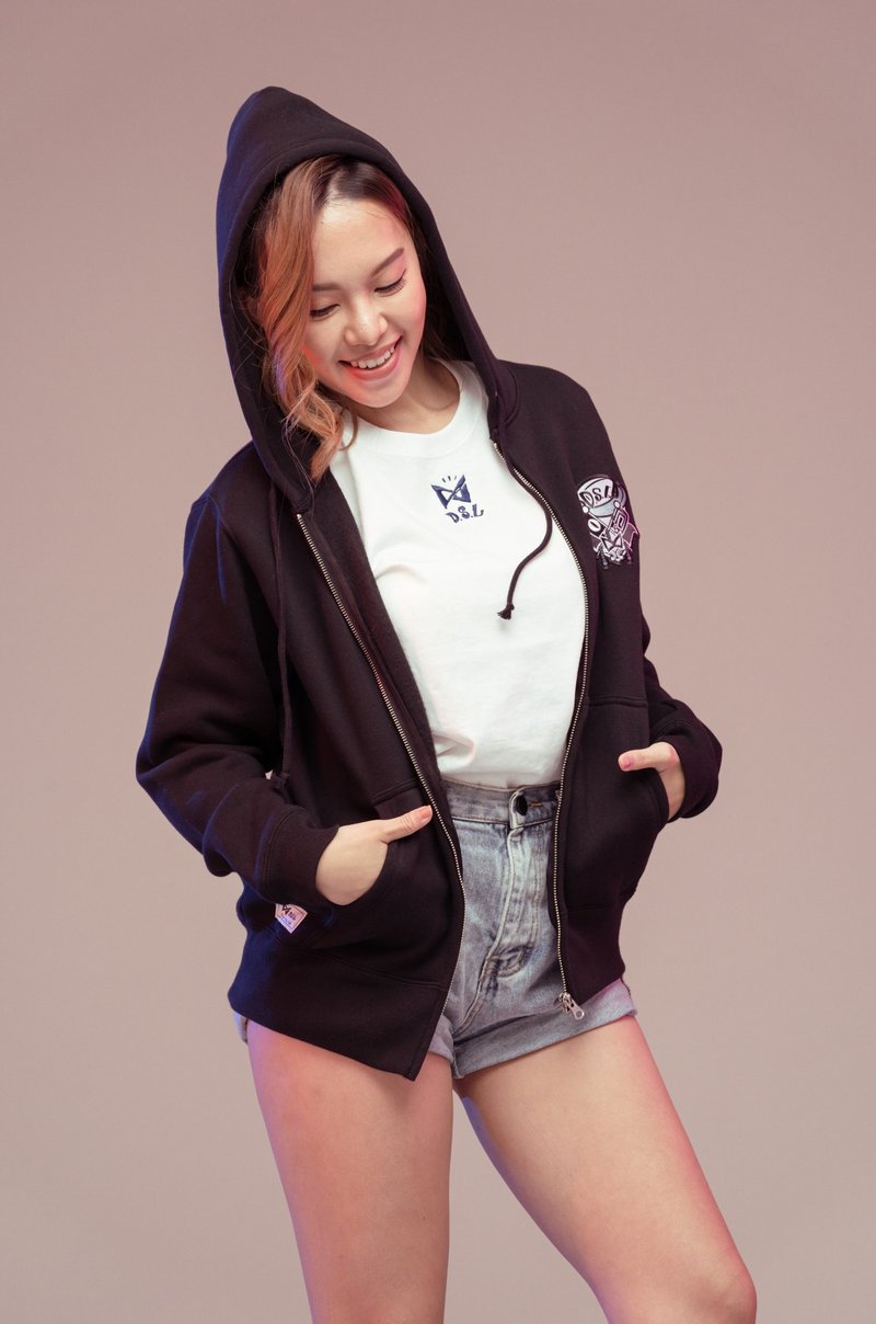 【限时出清5折】好好玩系列连帽外套-黑 - 女装休闲/机能外套 - 棉．麻 黑色