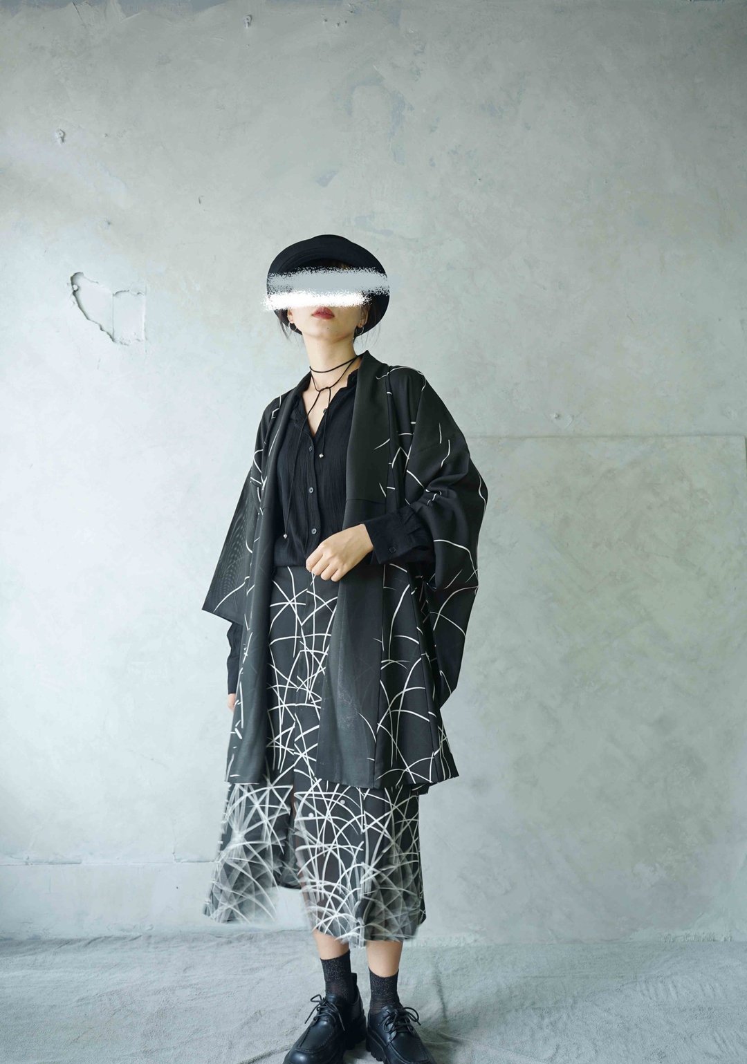 寻宝古着-东方禅意柳叶线条黑色透肤绢料质感日本羽织和服 - 女装休闲/机能外套 - 丝．绢 黑色