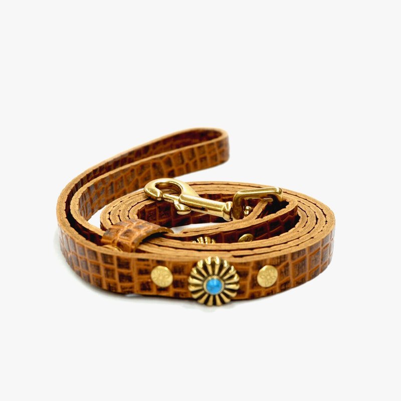 宠物名品系列套组│含胸背带, 项圈及牵绳│胸背带上附防走失名牌 - 项圈/牵绳 - 真皮 咖啡色