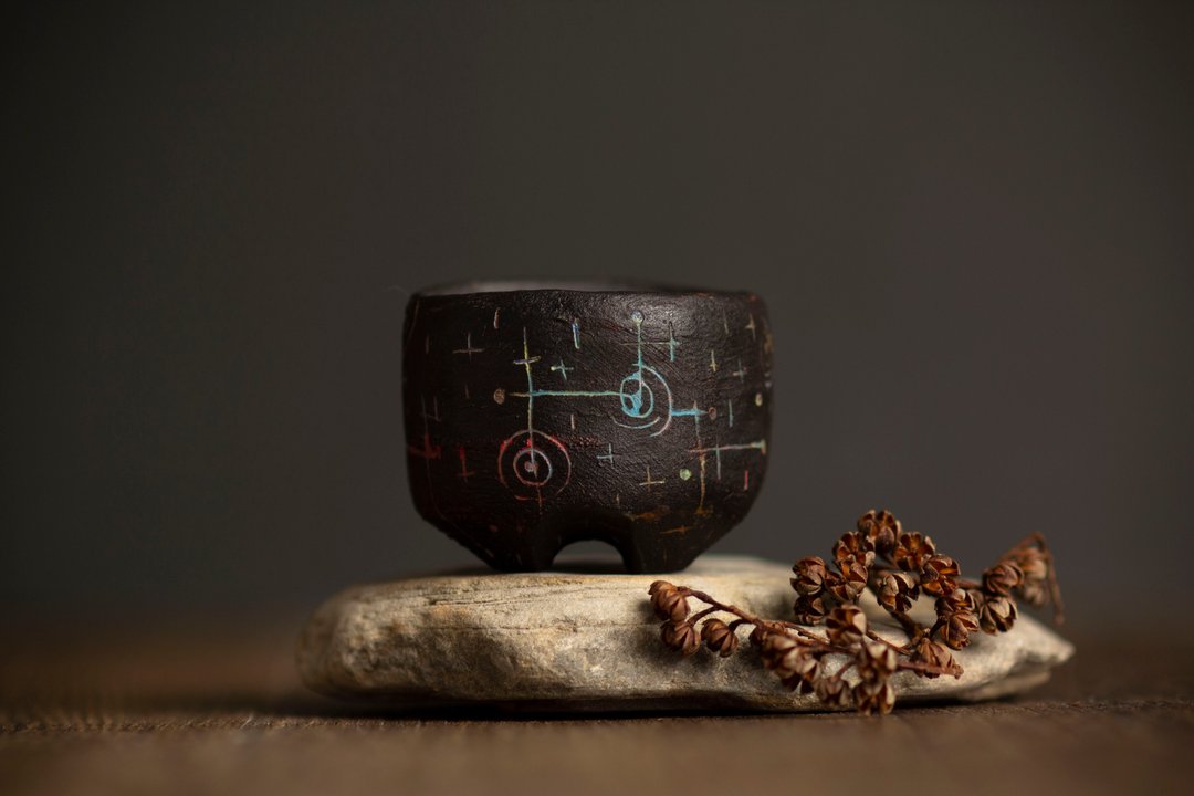 豆盆栽系列∣黑色星空手捏盆、手工陶盆、山野草、蕨类、微景观 - 植栽/盆栽 - 陶 黑色