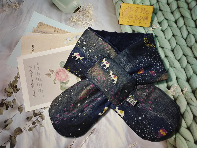 日本限量布深蓝沙漠骆驼手作围脖-不分年龄围脖-短围巾-暖和脖围 - 围巾/披肩 - 棉．麻 