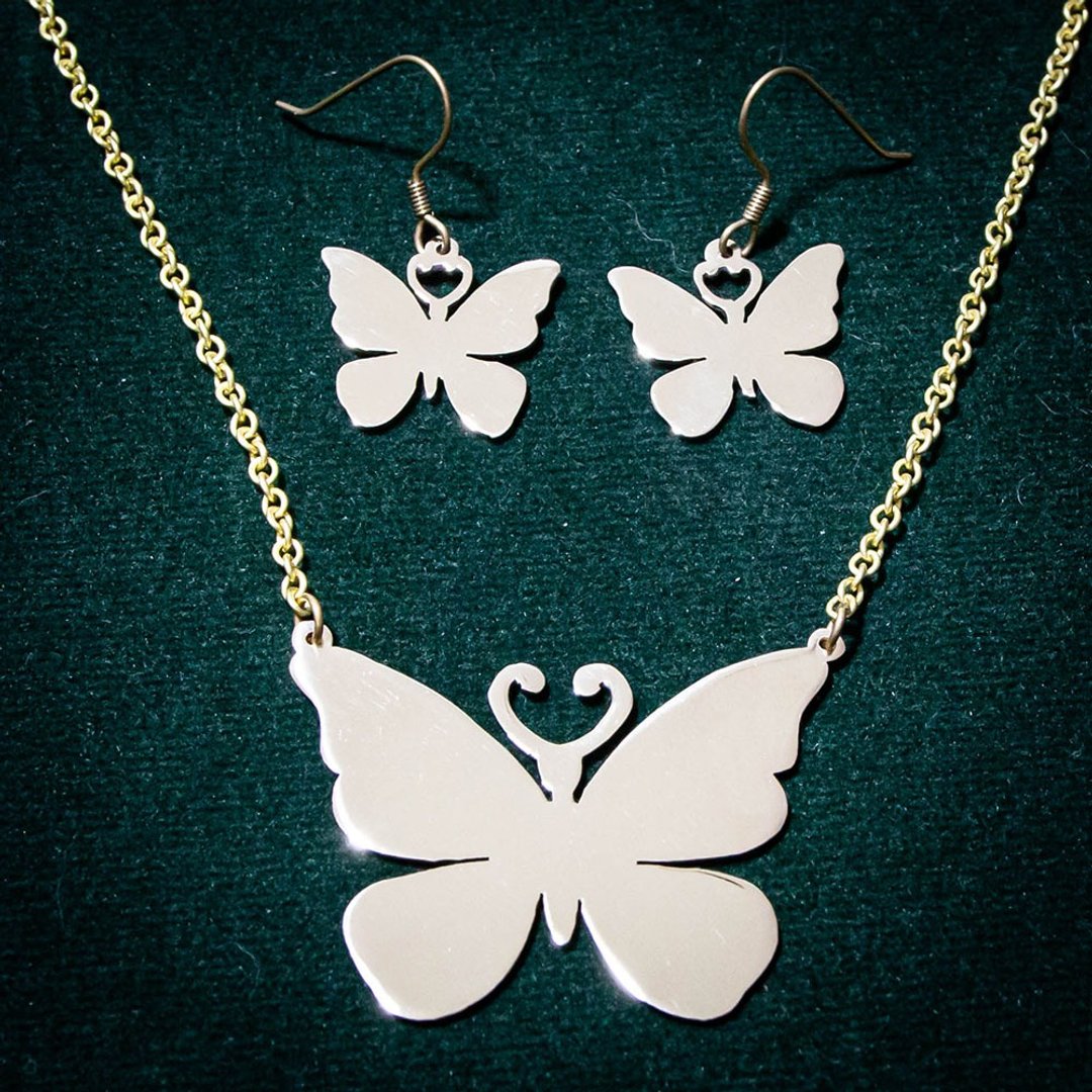 Butterfly Set Necklace+Earring - 项链 - 铜/黄铜 