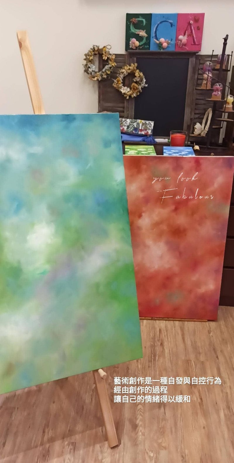 抽象背板创作 刮刀画 抽象画 压克力 油画 体验 礼物 - 插画/绘画/写字 - 棉．麻 