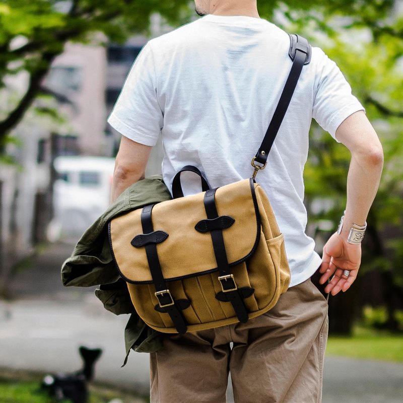 英式真皮+帆布包 单肩侧背包/邮差包/公事电脑包【免费刻英文名】 - 侧背包/斜挎包 - 真皮 