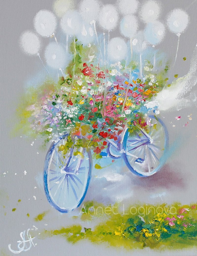 快乐 Giclée 印刷绘画。盛开的自行车 - 墙贴/壁贴 - 其他金属 多色