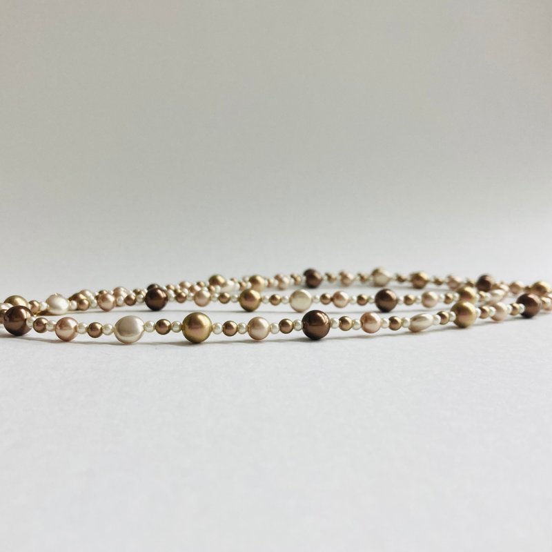 玻璃混搭珍珠 2Way 长项链 / 3x8mm 约 92cm + 5cm / 棕色混搭 / G / made in japan - 项链 - 玻璃 咖啡色