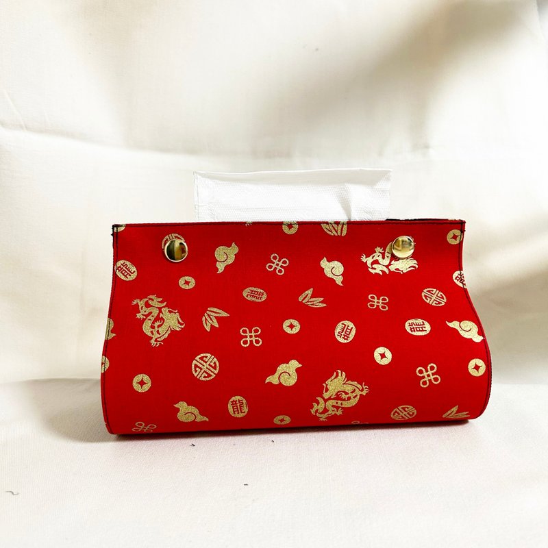 金龙迎春 / 龙 烫金 农历新年 / 卫生纸套 面纸盒 - 纸巾盒 - 棉．麻 