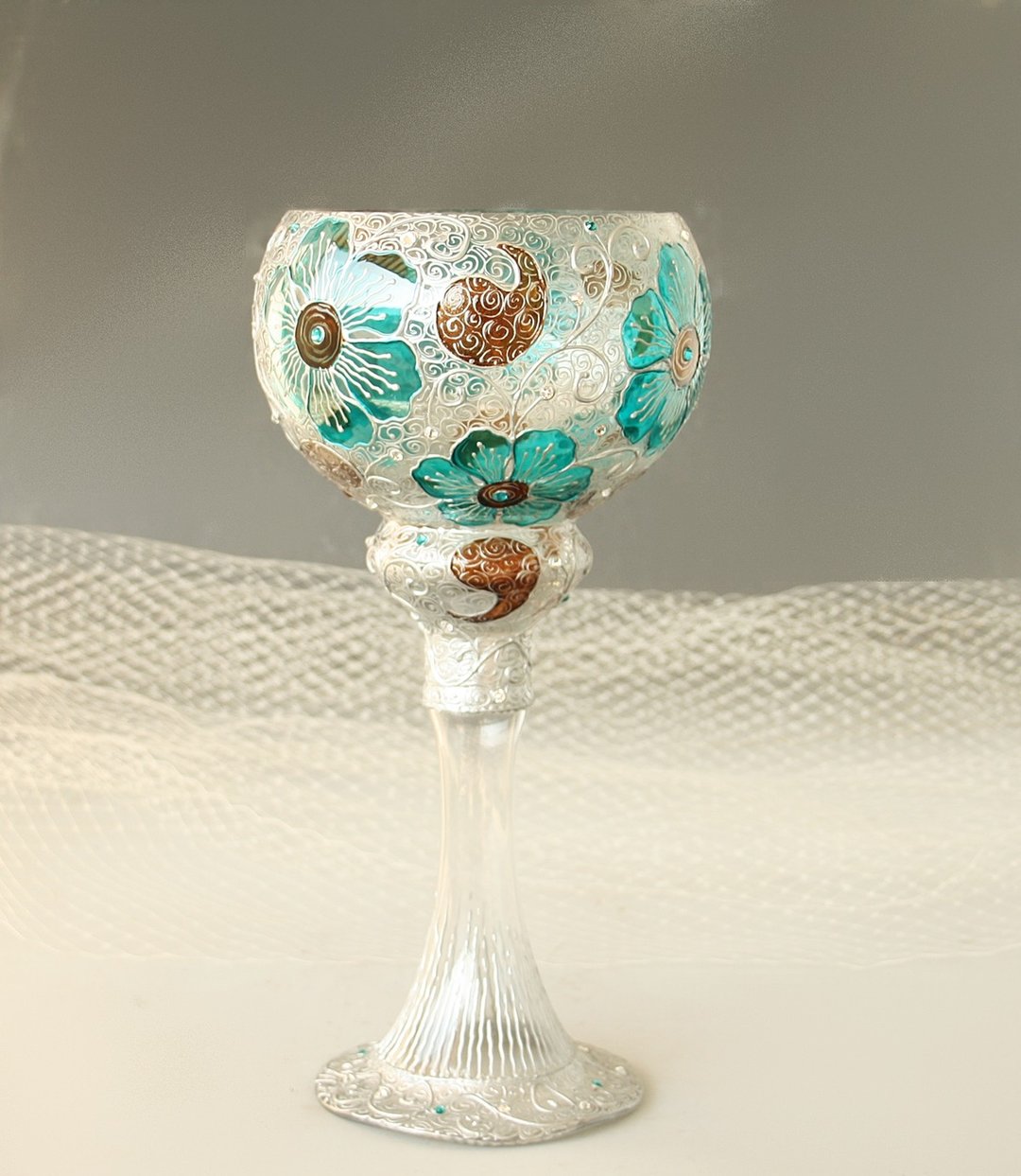  Glass Vase,Wedding Center Piece,Tea Light Candle Holder Hand Painted  - 蜡烛/烛台 - 玻璃 蓝色