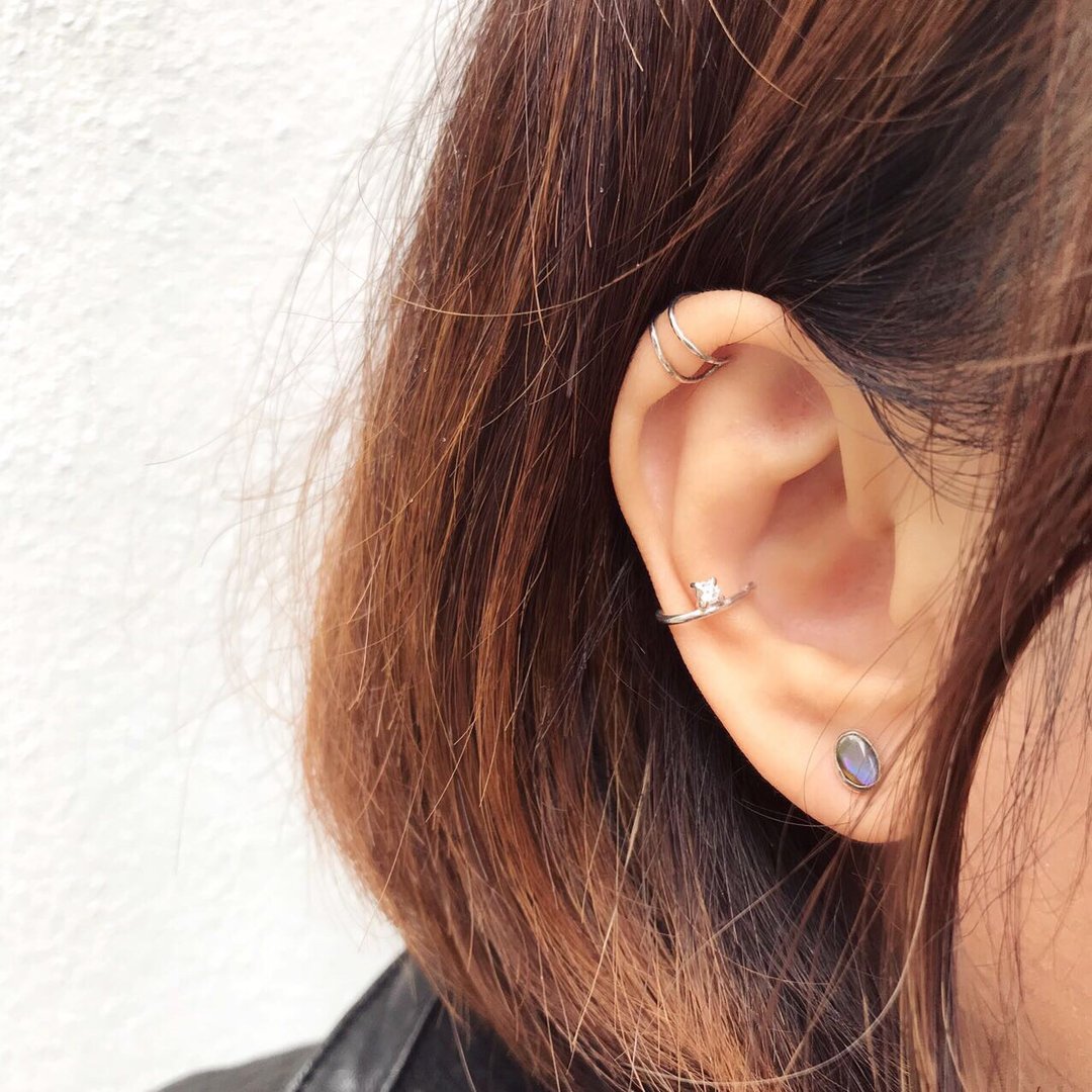 MIH金工首饰 | 亮点 纯银镶钻耳骨夹 shining 925 silver earcuff - 耳环/耳夹 - 纯银 银色