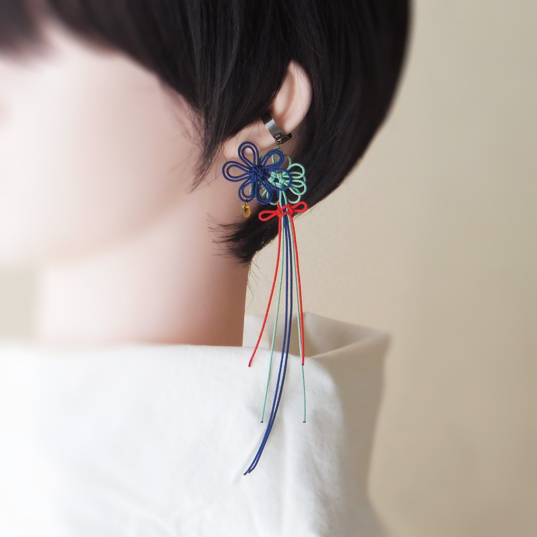 饰结单边耳骨夹 扬帆起航【轻巧日系风】适合浴衣、和服、日常穿搭。 - 耳环/耳夹 - 其他金属 蓝色