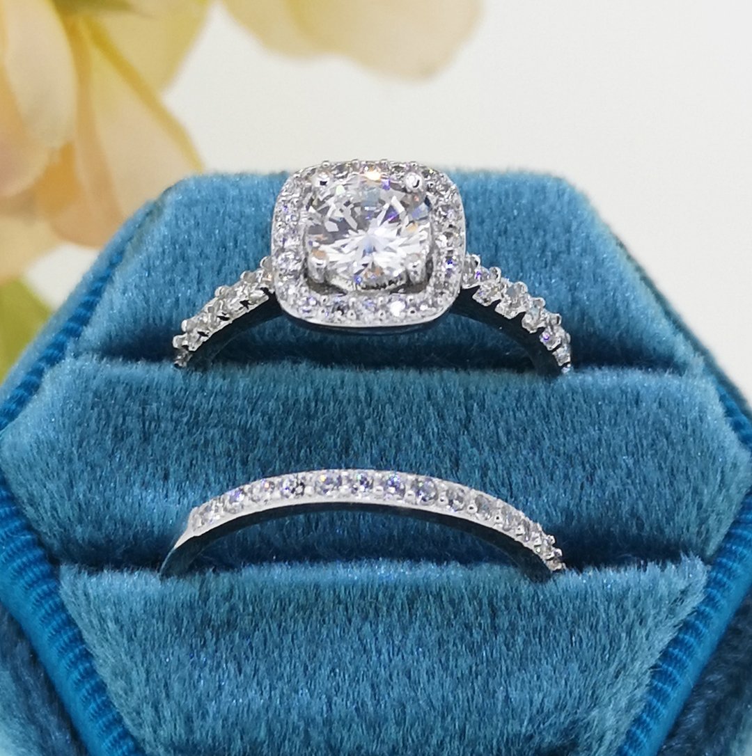 18K白金订婚戒指和结婚戒 - 戒指 - 贵金属 白色