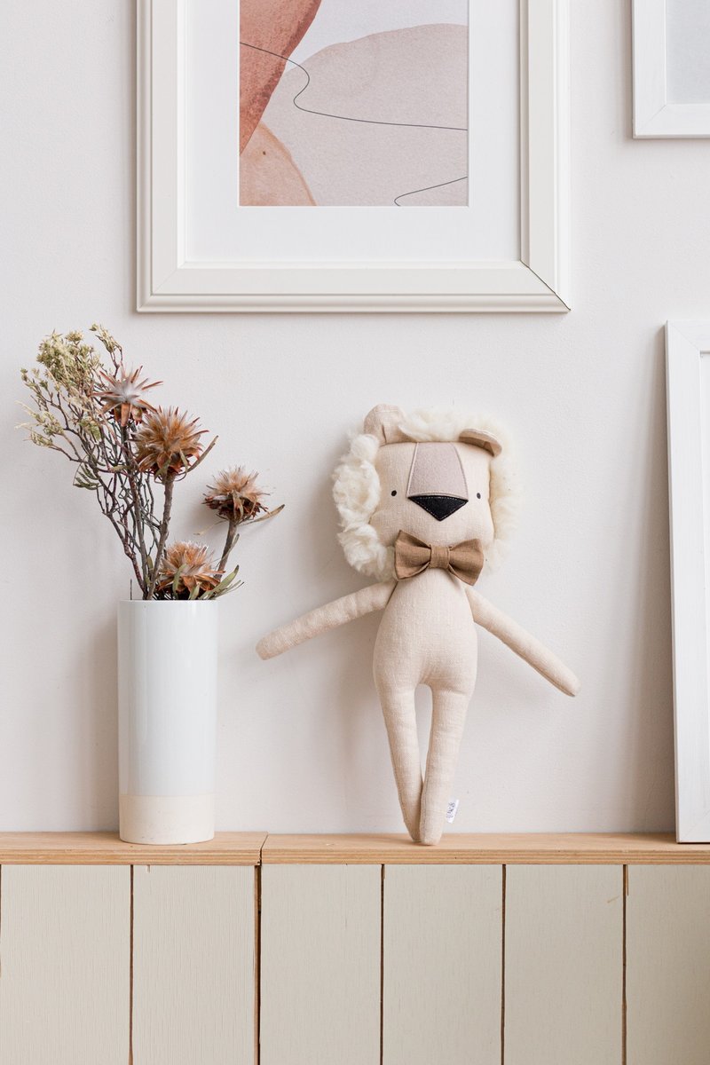 Stuffed Animals, Linen Lion Plush Toy For Baby Kids, Soft Plush Toy, Linen Lion - 玩具/玩偶 - 环保材料 灰色