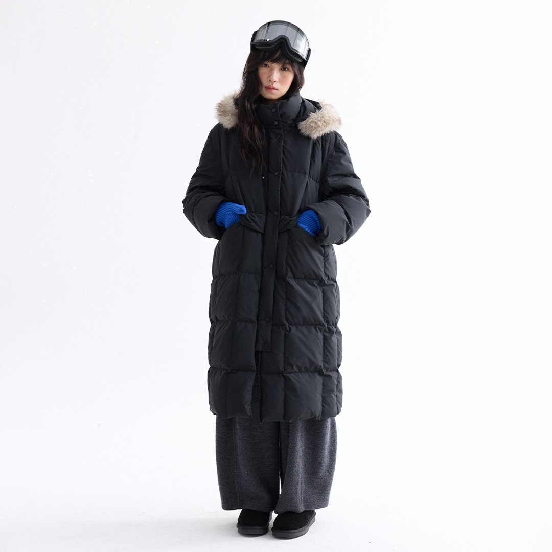 长款黑色毛领连帽羽绒服|外套|冬款|Sora-2013 - 女装休闲/机能外套 - 聚酯纤维 黑色