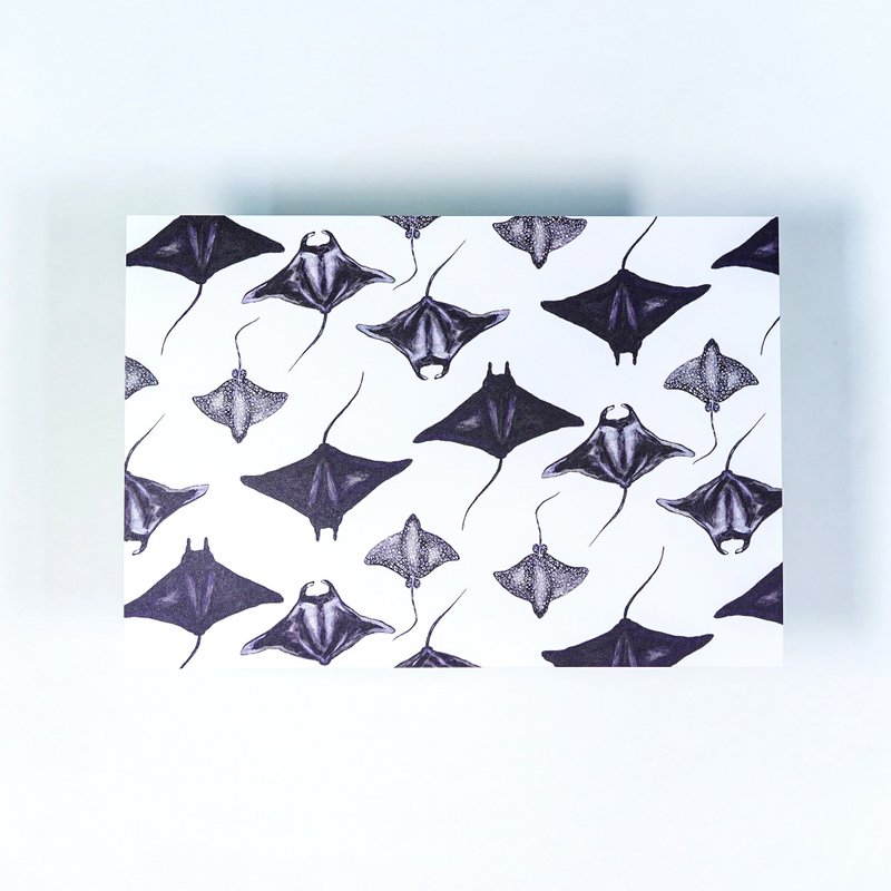 【Manta】魟鱼 水彩插画 花样明信片 手帐 魔鬼鱼 海洋生物 - 卡片/明信片 - 纸 黑色