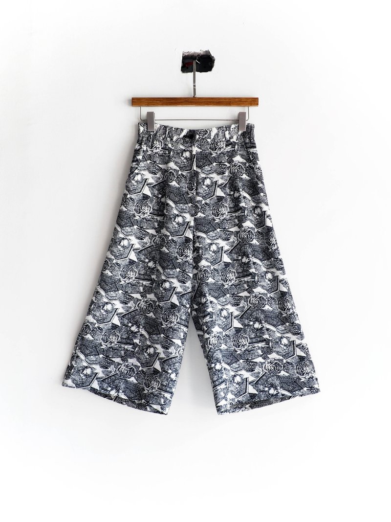 河水山 - 夏季恋日凡尔赛玫瑰 古董丝质宽裤 古着 pants vintage - 女装长裤 - 丝．绢 黑色