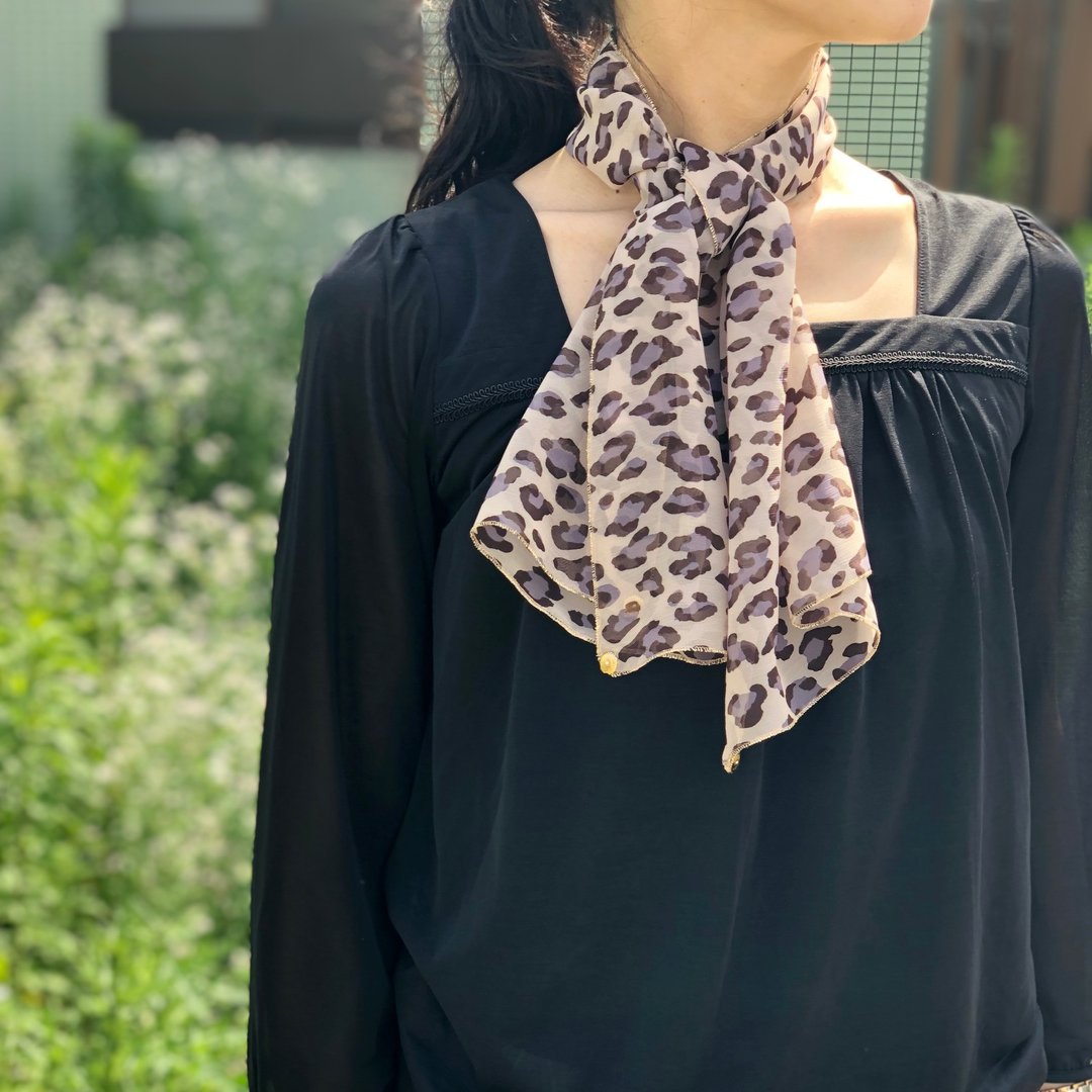 Ballett 豹纹设计雪纺迷你丝巾 经典粉色 日本制造 可居家水洗 - 丝巾 - 聚酯纤维 粉红色