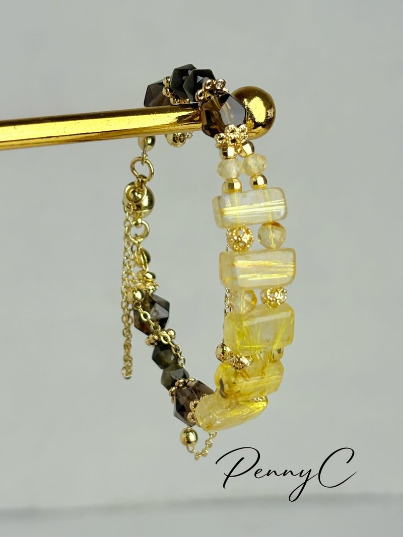 钛晶手排 水晶手链 黄水晶 金曜石 茶晶 招财 旺事业 招贵人 - 手链/手环 - 水晶 