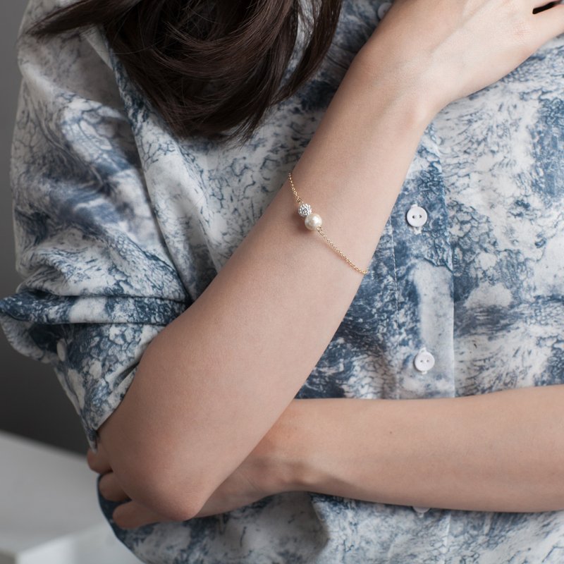 棉珍珠手链【Swarovski钻球棉珍珠设计款手链】 - 手链/手环 - 其他金属 金色