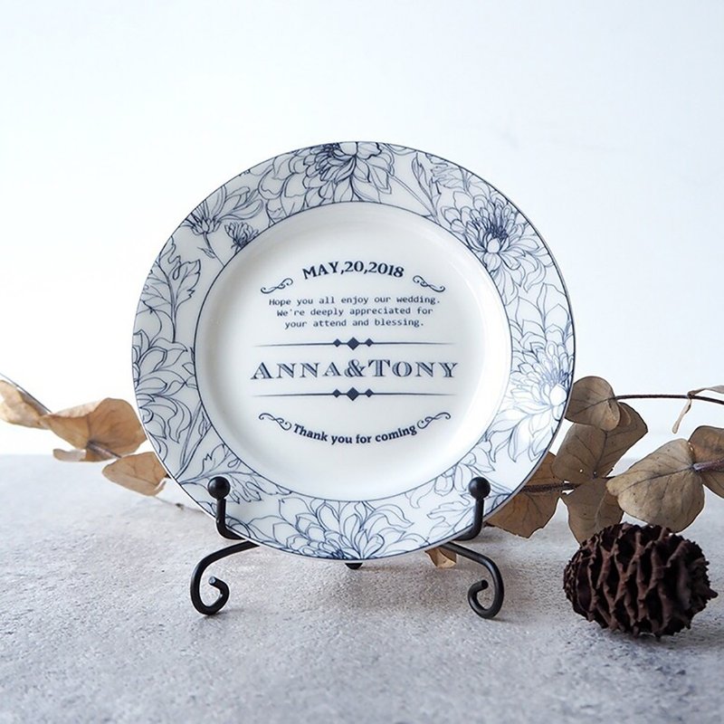 定制化礼物-典雅婚礼5寸/8寸平盘+铁架 - 浅碟/小碟子 - 瓷 白色