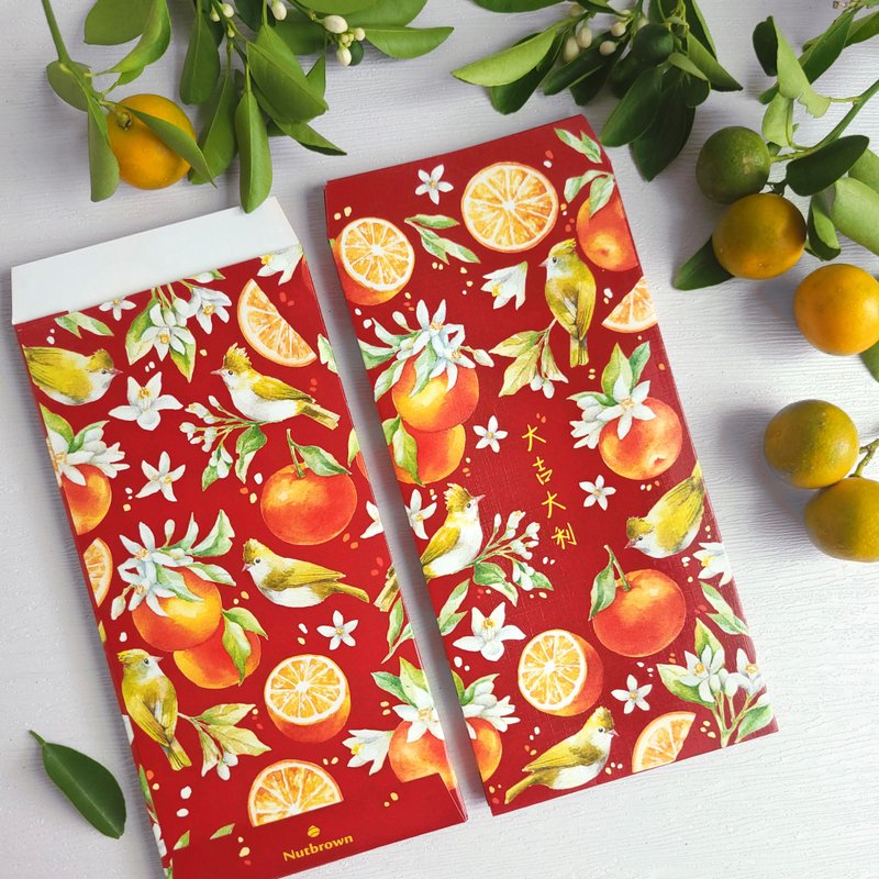 绿画眉与桔花 /红包袋 新年 - 红包/春联 - 纸 红色