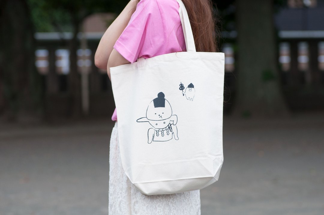 Onigiri Tote Bag Dosukoi ver. Natural - 其他 - 棉 黑色