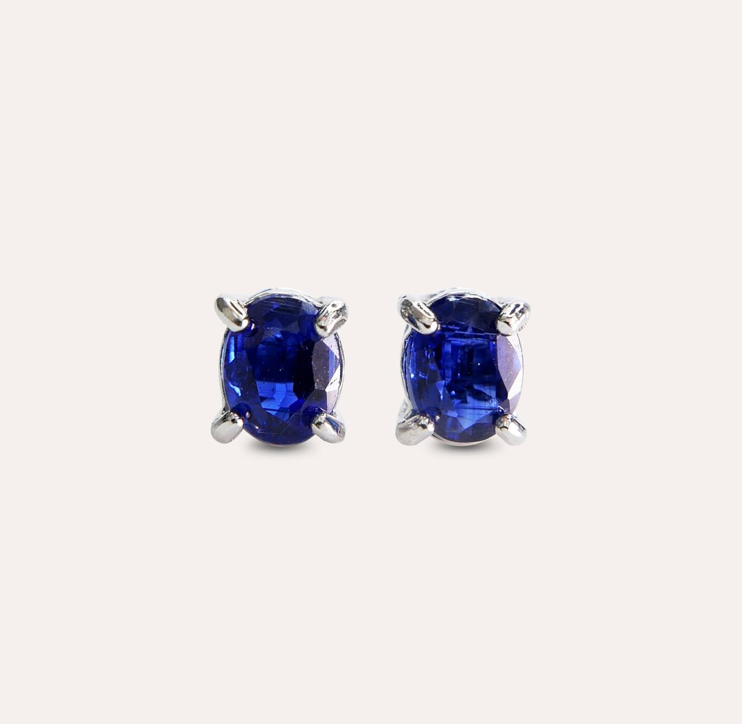 安珠 蓝晶石 蓝色 椭圆 4*5mm 耳环 经典系列 Oval E 宝石银饰 A - 耳环/耳夹 - 银 蓝色