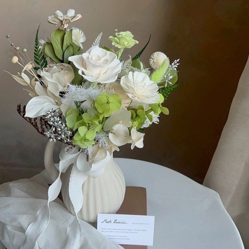 【遇见恒久】绿意回声永生玫瑰捧花 新娘捧花 - 干燥花/捧花 - 植物．花 