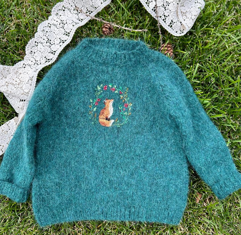 手工编织儿童毛衣带刺绣 - 童装上衣 - 羊毛 绿色
