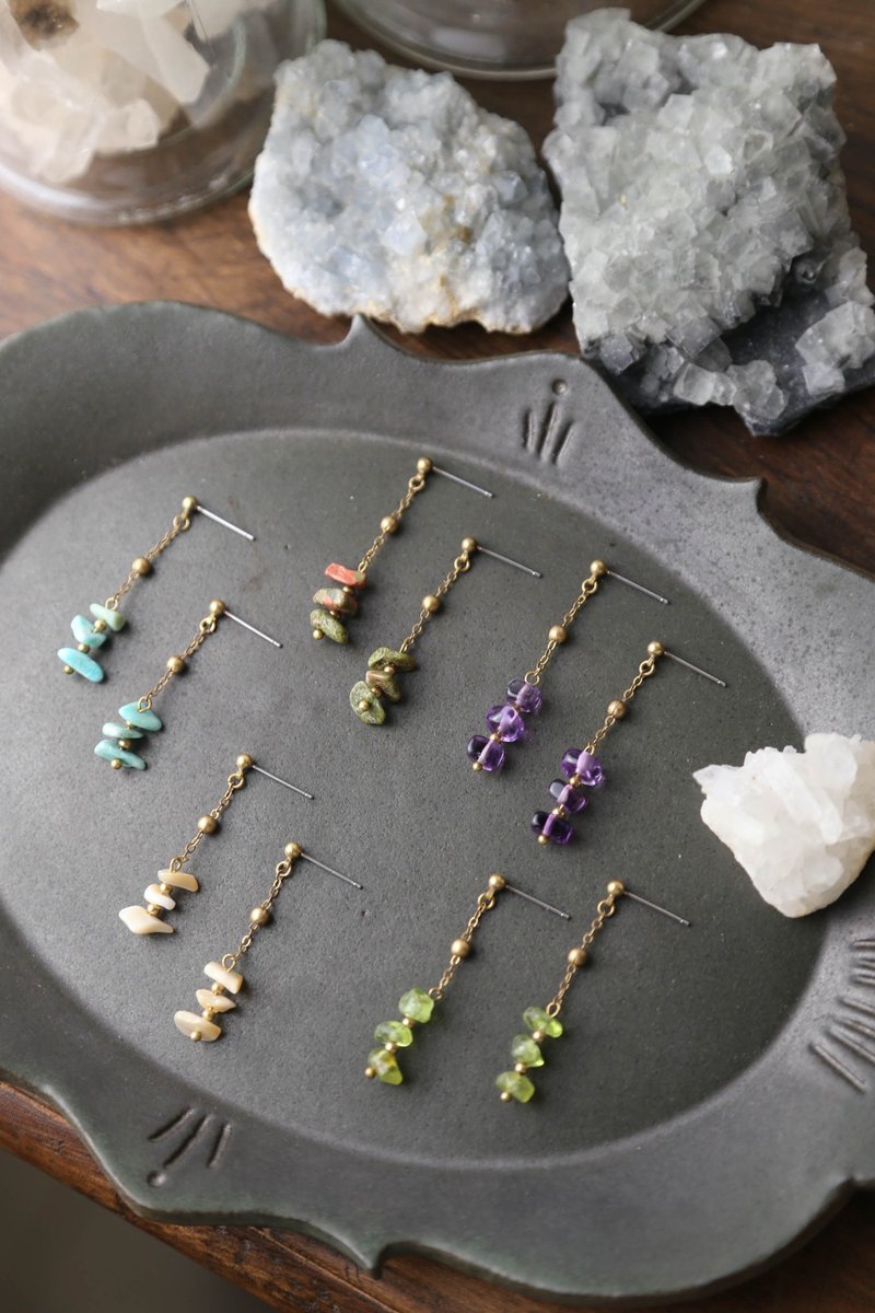 小拾穗 - 天然矿石 水晶 耳环 ( 五色 可改夹式 ) - 耳环/耳夹 - 水晶 多色