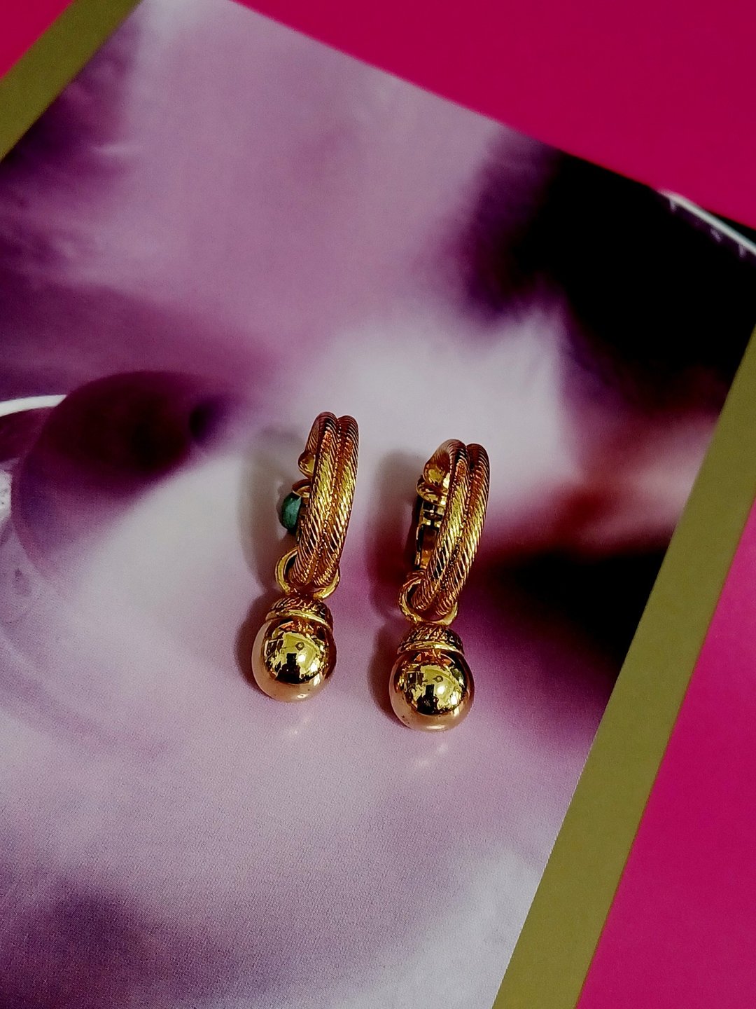 vintage jewelry  艳色金缕垂坠夹式耳环 - 耳环/耳夹 - 其他金属 