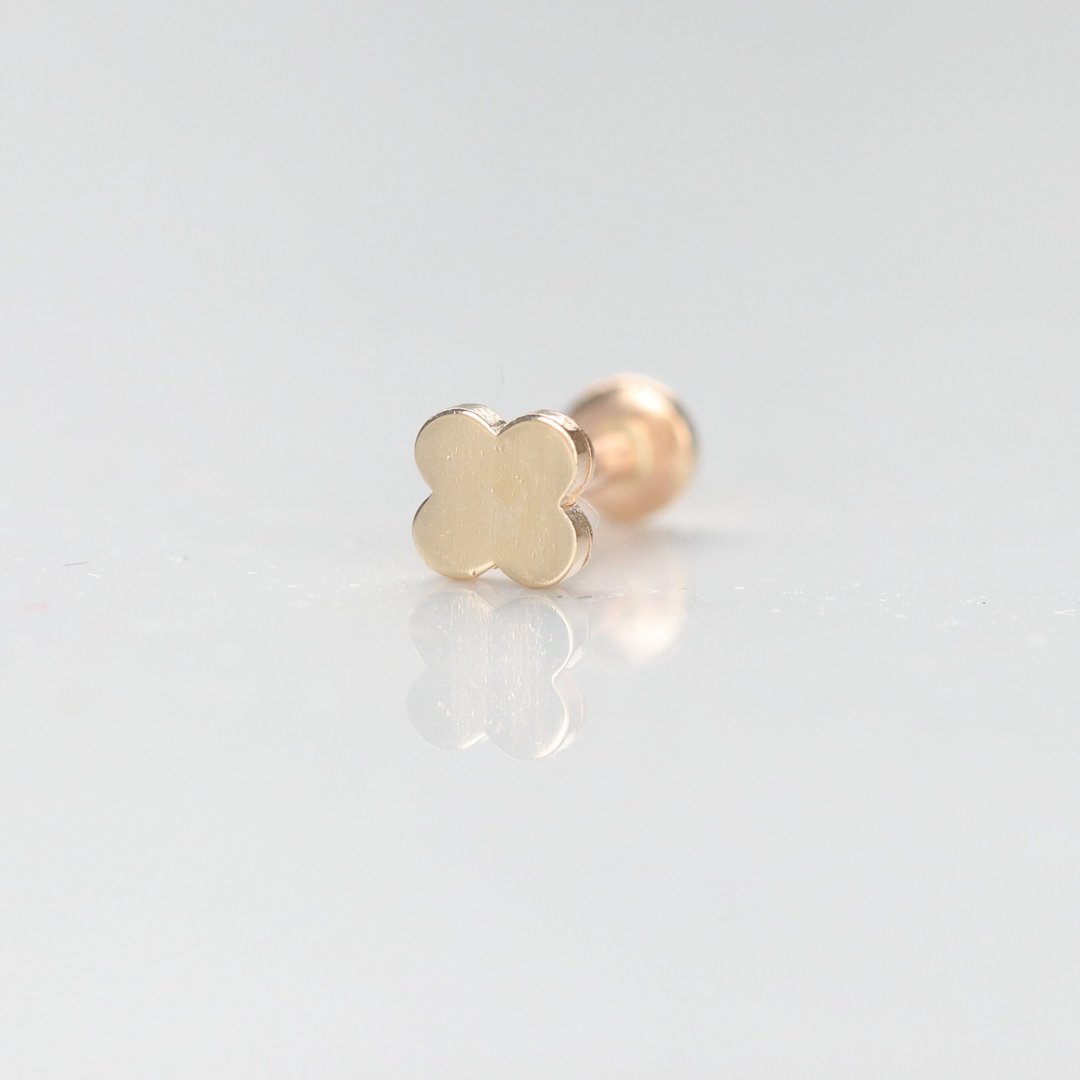 14K 金四叶锁珠耳环(前锁 平底 圆饼) (单个) 碰水流汗不褪色 - 耳环/耳夹 - 贵金属 金色