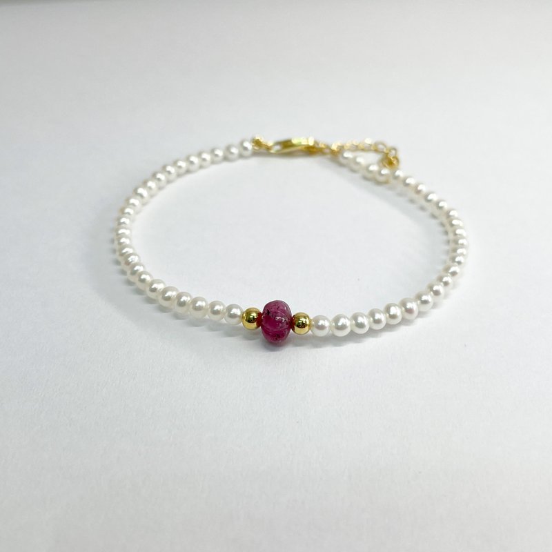 PJ.桃粉Sapphire珍珠手链 - 手链/手环 - 玉石 