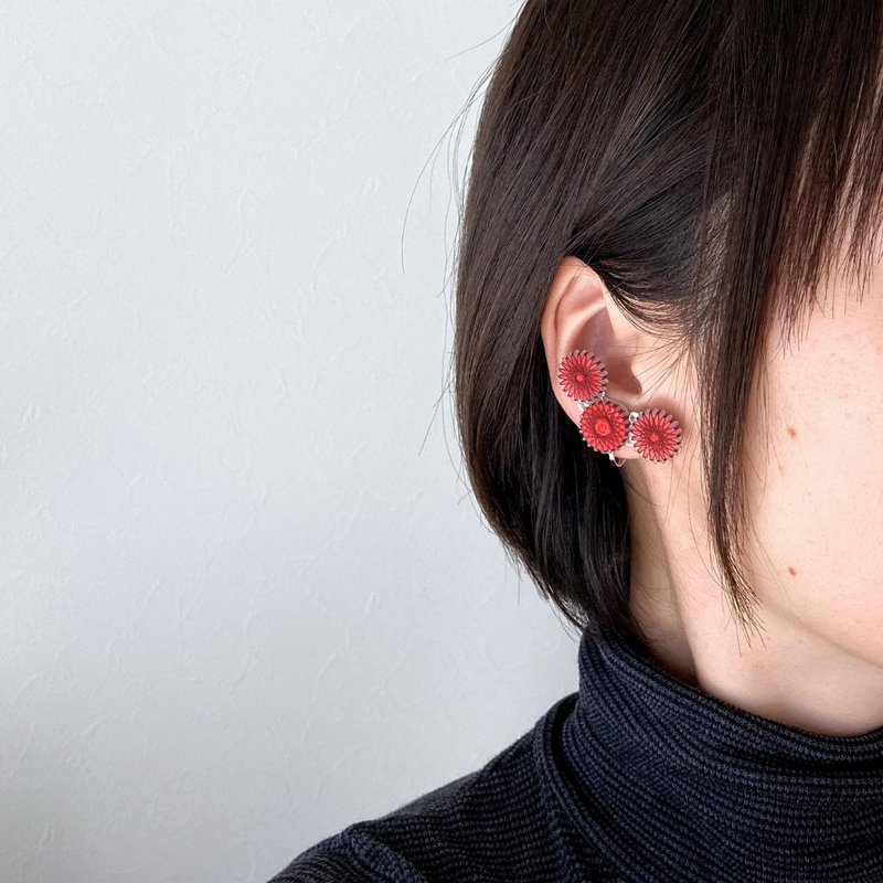 红色水果耳夹 | 三排 | 圣诞色 | 绢线制 | 包邮 - 耳环/耳夹 - 丝．绢 红色