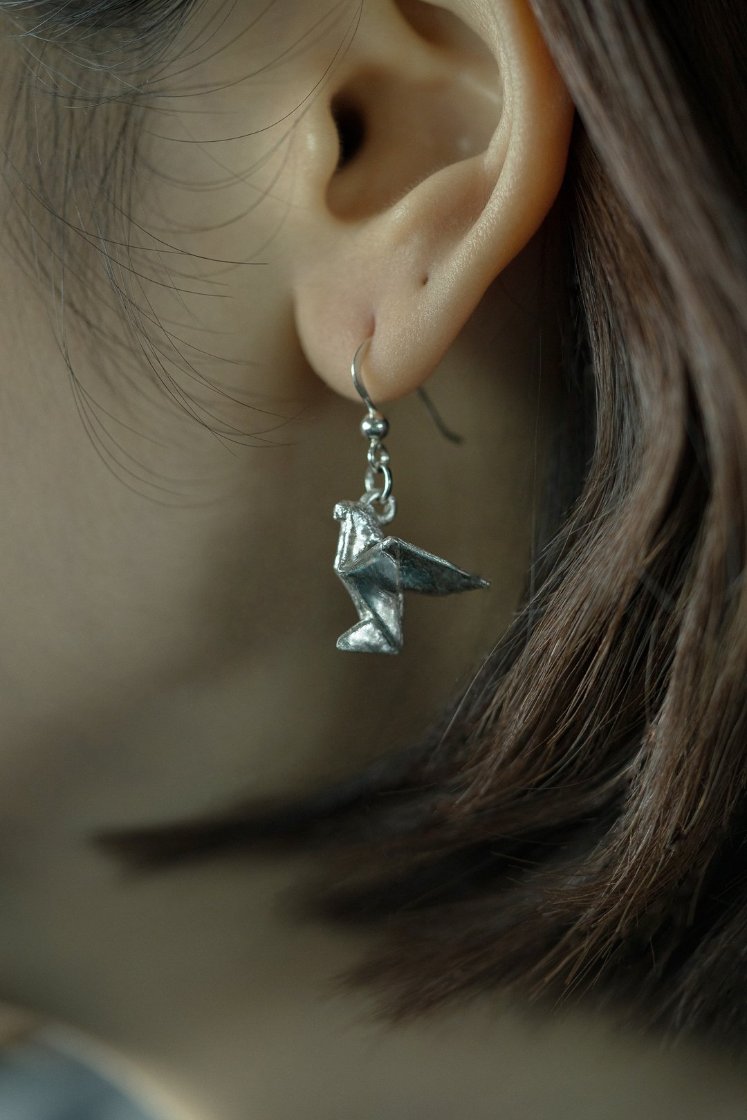 Origami the Humming Bird earrings silver 99.9 - 耳环/耳夹 - 银 银色