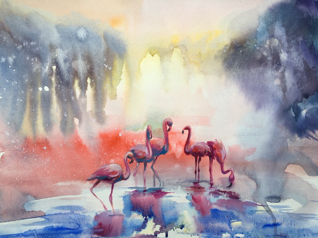 Original Painting Art Watercolor Painting Bird Artwork - 墙贴/壁贴 - 其他材质 紫色