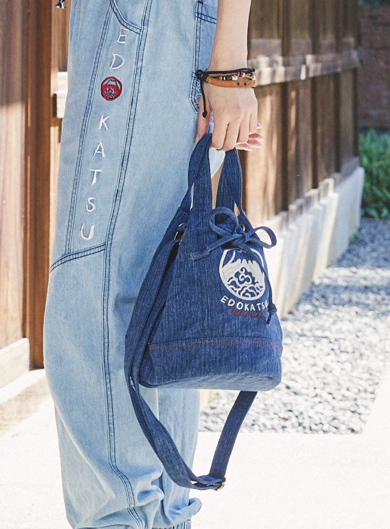 江户胜 日系 中性 经典富士山 LOGO牛仔水筒包(中古蓝) #包包 - 手提包/手提袋 - 棉．麻 蓝色