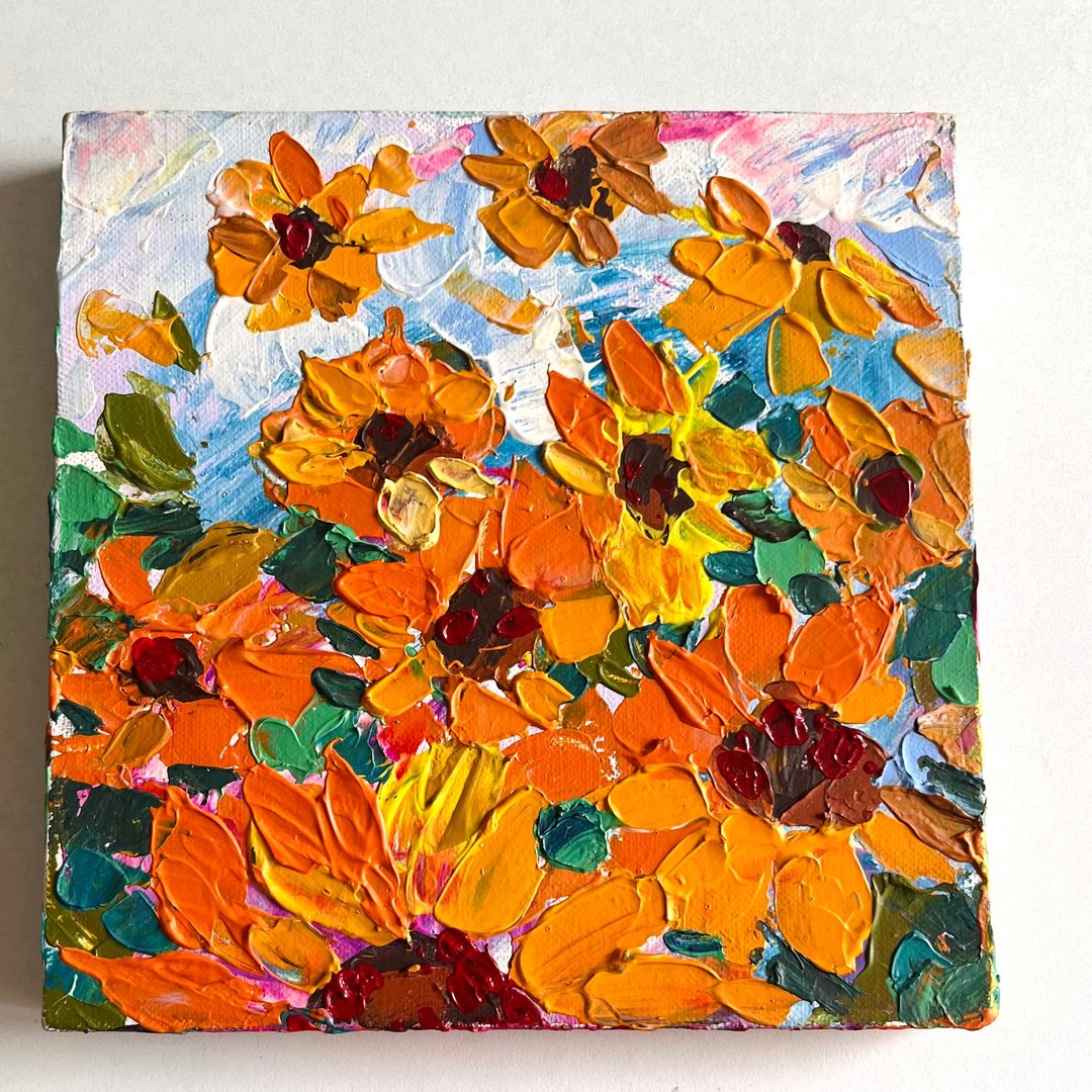 向日葵画作 原创艺术 花卉 油画 盛开画作 - 海报/装饰画/版画 - 其他材质 多色